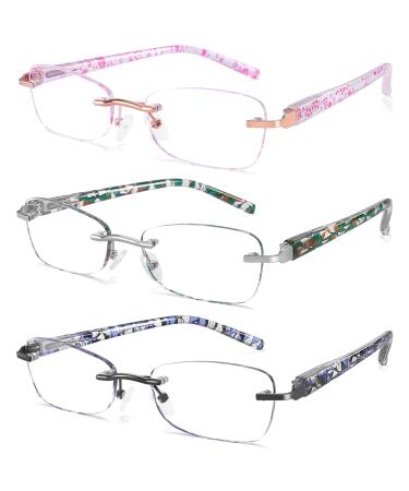 Rimless Reading Glasses For Women Blue Light Blocking Fashion Elegant Artistic Eyeglasses Spring Hinge Readers Mixcolour 1.5 x