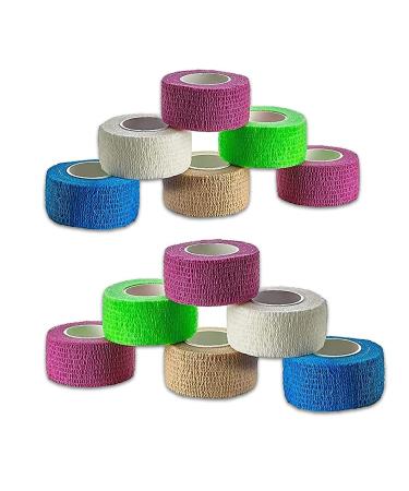 Self Adhesive Bandage Wrap 5 Yards - Breathable Athletic Cohesive Bandage for Sports Injury Ankle Knee and Wrist Sprains (1 Inch 12 Pack Rainbow)