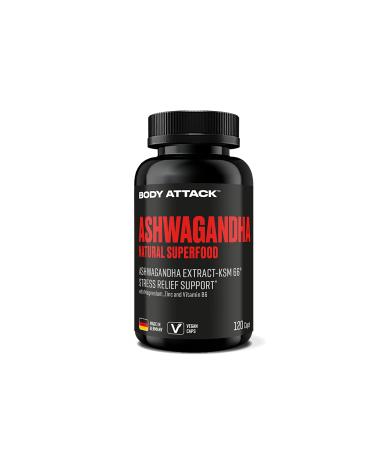 Body Attack Ashwagandha KSM -66 capsules 120 pieces of high dose - Indian sleepberry - patented premium raw material - for regeneration stress relief & an optimized metabolism - Made in Germany - Buy Online on GoSupps.com