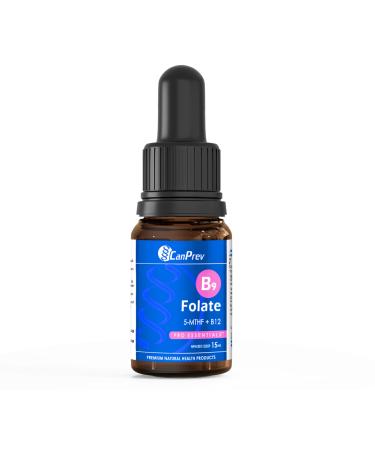 CANPREV B9 Folate 200mcg with Vitamin B12 20mcg 15ml Drops Folate Supplement with B Vitamins B12 Complex L-Methylfolate Vitamin B9 B12 Vitamin for Overall Wellness Enhanced Nutrient Absorption