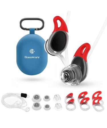 4 Sizes Swimmer Surfer Ear Plugs for Swimmer Adult Water Aqua Earplugs Protection for Shower Swimming Bathing Surfing Water Sports with Safty Cord String Reusable Red + Blue