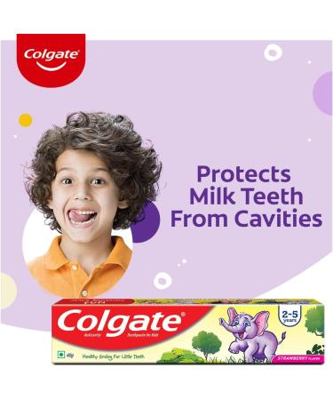 Colgate Kids Toothpaste for 2-5 Years Strawberry Flavour Gentle Protection Prevents Cavities Tooth Paste with 50% Lesser Abrasive Formula for Protecting Against Cavities - 40 Gram(1.4 Ounce) - Buy Online on GoSupps.com