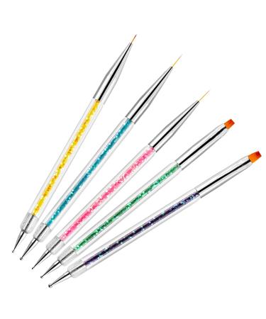 5pcs Doubel Ended Nail Art Brushes Point Drill Drawing Painting Tools Set for DIY Nail Art Designs (Nail Art Pen Brushes-1)