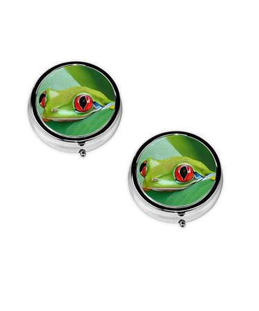 Tree Frog Baby Printed Mini Round Pill Box Pill Box 3 Compartment Medicine Pill Case Pill Organizer Travel Pillbox Portable Pill Box for Pocket Home Office Use