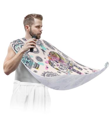 Beard Bib Apron Beard Bib Hair Catcher for Men Shaving and Trimming Non-Stick Waterproof Beard Cape Grooming Cloth Ethnicity Elephants Painting