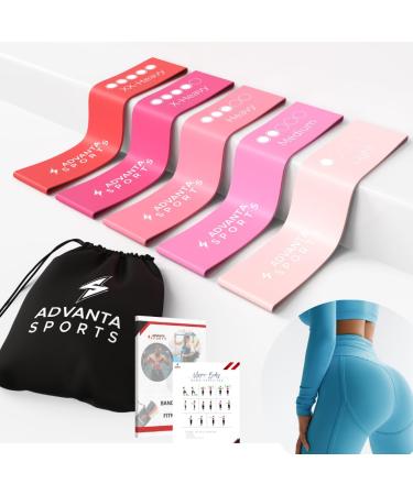 Resistance Loop Exercise Bands Set of 5 Colors. Home Fitness Stretching Workout Carry Bag & PDF eGuide Light Pink To Dark Pink
