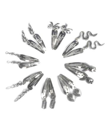 8 Pairs Y2K Snap Clip Silver Tone Metal Vintage Charms Hip Hop Y2K Jewelry Hair Accessories 90s Style Aesthetic Gifts for Women Girls (1)