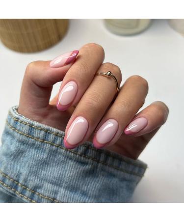24Pcs/Set Press On Nails Mid Length Pink False Nails Acrylic Fake Nails Full Cover Nails Tips Artificial Finger Manicure Press on nails for Women and Girls