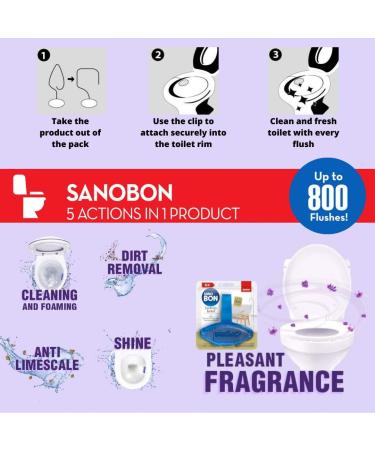 SANOBon Blue Luxury Hotel | 5 in1 Toilet Rim Block | Cleans - Shines - Perfumes - Hygienic - Leaves Water Sparkling Blue | Up to 800 Flushes | 55g + Multipurpose Fiber House Cleaning Sponge (1) Bar - Buy Online on GoSupps.com