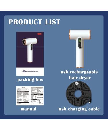 Rechargeable Cordless Hair Dryer Portable Blow Dryer with LED Display Handheld Blowdryer w/Hot & Cold Wind Fast Drying Blow Dryer for Art Painting White - Buy Online on GoSupps.com