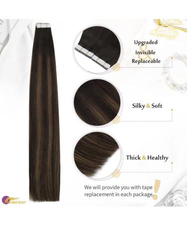 Buy Moresoo Invisible Tape Extensions - Real Hair Balayage Brown 50cm | Dark to Light Brown Adhesive Strips - Buy Online on GoSupps.com