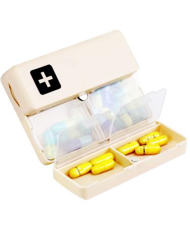 Daily Pill Organizer Portable Pill Case Travel Pill Organizer Pill Box with Magnetic Open Design for Purse to Hold Vitamins Medication Cod Liver Oil Supplements Dustproof Damp Proof-Apricot
