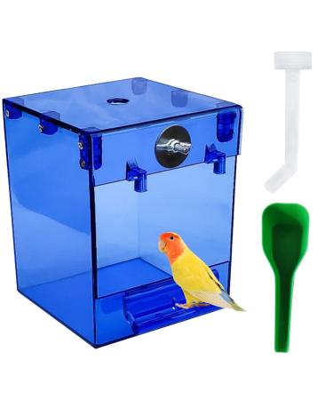 kathson Acrylic Bird Bath Box,Parrot Blue No-Leakage Bathtub for Cage Hanging Tube Shower Box Cage Accessory with Water Injector Birds Feeding Spoon for Small Pet Canary Lovebirds Budgies(3 Pcs)
