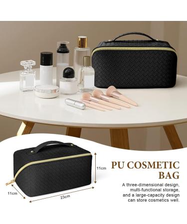 Aucuu Large Capacity Travel Cosmetic Bag - PU Leather Waterproof Makeup Organizer for Women/Girls - Portable with Handle (Black) - Buy Online on GoSupps.com