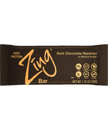 Zing Plant Based Protein Bar | Dark Chocolate Hazelnut, 12 Count | Buttery Hazelnuts and Almonds | 10g Protein and 3g Fiber | Vegan, Gluten Free, Non GMO | Created by Professional Nutritionists