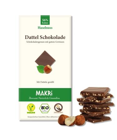 Makri Bio Dattel chocolate - without refined sugar sweetened with dates vegan & fair trade (hazelnut 56% 1 board) hazelnut 56% 1 piece (1 Pack)