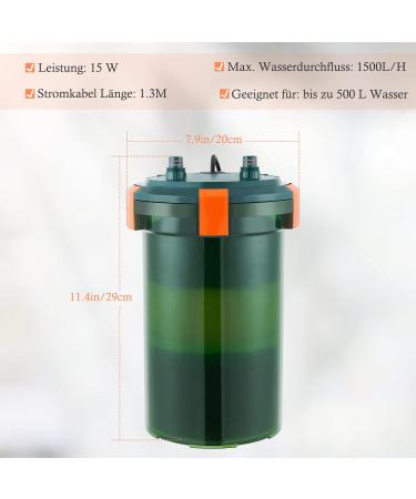 Fedour 1500L/H Aquarium External Filter - 15W Adjustable Canister Filter for 75-500L Aquariums with Filter Media - Optimal Performance & Easy Maintenance - Buy Online on GoSupps.com
