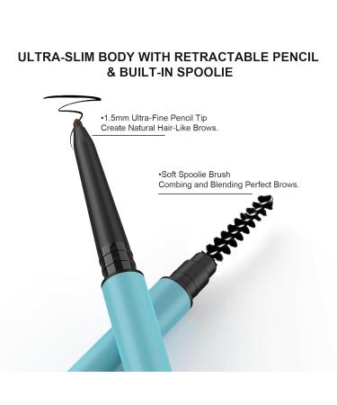 TurritopsisD Eyebrow Pencil Liner 2-Pack Dark Brown | Waterproof Long-Lasting Retractable Eyebrow Makeup with Built-in Brush for Natural Look - Buy Online on GoSupps.com