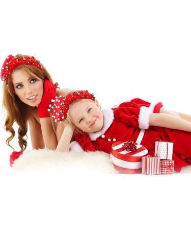 Christmas Headband Pearl Knotted Hair Band with Rhinestone Wide Top Knot Fashion Headband for Women Girls Christmas Hair Accessories (Red) - Buy Online on GoSupps.com