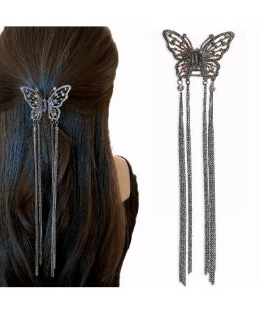 Myhiju Butterfly Tassel Hair Clips  Butterfly Hair Clips Black Butterfly Claw Clips Pearl Hair Clip Tassel Hair Pins Rhinestone Hair Claw Clips Fashion Elegant Hair Clips Hair Accessories for Women