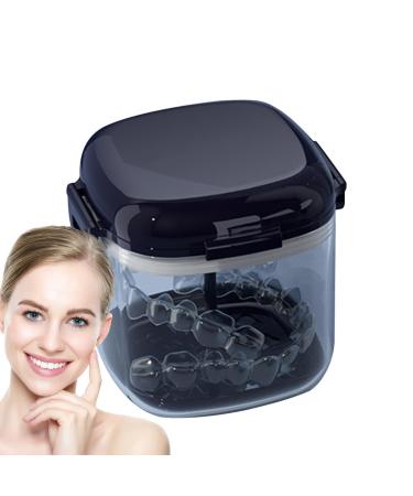 Novent storage case hierarchical hollowed -out holder case with mirror brush |Mundsichtui in food quality transparent travel utensils for mouth protection night protection oral care sapphire blue