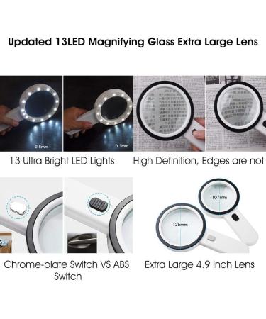 30X Handheld with Light 13 LED Illuminated Lighted High Clarity Magnifier for Reading Low Vision Books Pages Magazine Newspapers Maps Jewelry Better Life - Buy Online on GoSupps.com