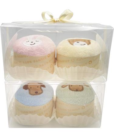 Kids Washcloth Set of 4 - 100% Cotton, Colorful Hand & Face Wash Towels for Boys and Girls - 13 x 13.8 inch - Bathroom/Kitchen Decoration Gift - Pink Blue Green Yellow - Buy Online on GoSupps.com