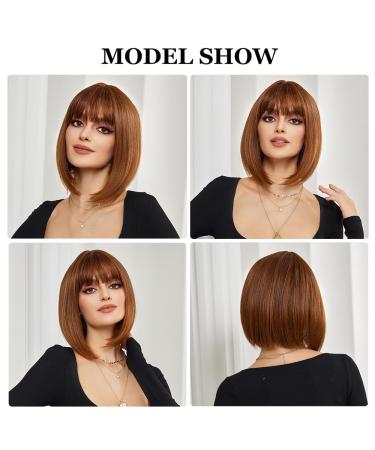 Esmee Copper Brown Bob Wig - 14 Inch Short Straight Synthetic Wig for Women | Shoulder-Length Burgundy Cosplay Hair - Buy Online on GoSupps.com