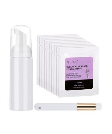 Eyelash Cleanser Concentrate Lavender 10ml Professional Lash Extensions Shampoo Natural Foaming Cleanser DIY Paraben & Sulfate Free Non-lrritating Wash for Extensions Lashes with Salon Home Care-Makes 60ml Bottles Eyelash Shampoo Lavender 10ml*10KIT