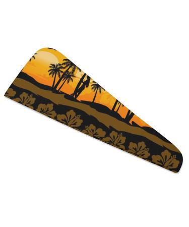 Tropical Frangipani with Palms Sunrise Microfiber Hair Towel Wrap for Women 10 Inch X 26 Inch Super Absorbent Hair Turban with Button