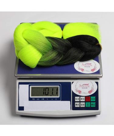 Showjarlly 24 Kanecalon Hair Braids Extension - Ombre Jumbo Braid Hair (3 Pack) Black/Yellow Green - Premium Kunsthaar for Stylish Hairstyles - Buy Online on GoSupps.com