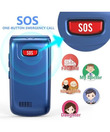 CHAKEYAKE 2G Unlocked Flip Phone for Elderly with SOS Button, Large Buttons, and Charging Cradle - Blue - Buy Online on GoSupps.com