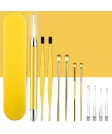 Ear Wax Removal Kit Led Ear Cleaner Three Kinds of Ear Cleaning Kit Silicone Spiral Ear Wax Remover One Set to Solve Earwax Problems (Use 2*AAA No Include) Yellow