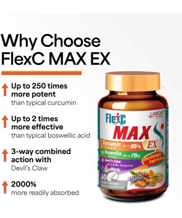 LABO Nutrition FlexC MAX EX with Turmeric Curcumin C3 Reduct 95% Tetrahydrocurcuminoids, Bioperine, Boswellia Extract & Devil s Claw, Effective Antioxidation, Joint & Body Discomfort Relief - Buy Online on GoSupps.com
