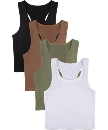 Boao 4-Piece Women's Crop Tank Tops Set - Sleeveless Racerback Sport Tops in Black, White, Army Green & Coffee Medium - Buy Online on GoSupps.com
