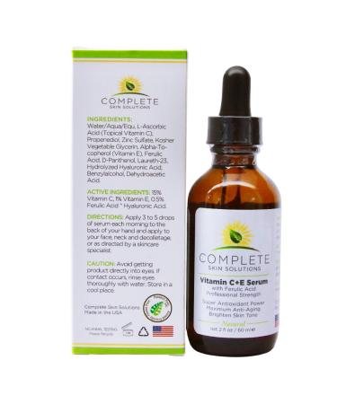 Vitamin CE Serum 2 oz - Ferulic Acid, Hyaluronic Acid, Vitamin C 15% - Anti-Aging, Sun Damage Repair - Made in USA - Buy Online on GoSupps.com