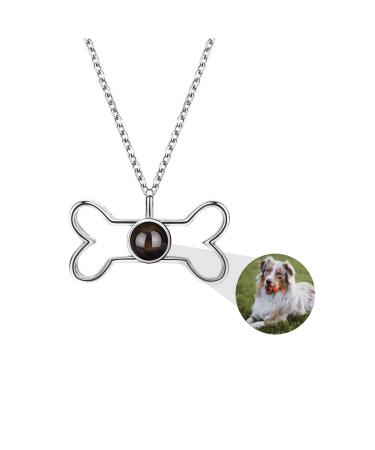 Projection chain with photo personalized dog paw print chain 925 sterling silver pet photo necklace dog bones trailer picture chain in stone pet memories jewelry gifts women bone-silver