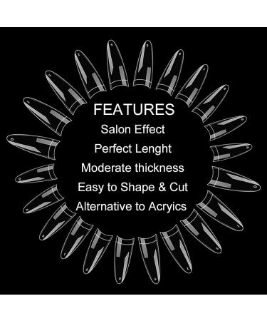Noverlife 1100PCS C Curved Long Almond False Nail Tips - Half Cover Manicure Acrylic Fake Nails for Nail Salon & Home DIY Nail Art - Clear - Buy Online on GoSupps.com