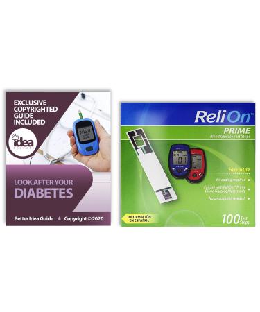 ReliOn Prime Blood Glucose Test Strips, 100 Ct Bundle with Exclusive "Look After Your Diabetes" - Better Idea Guide (2 Items)