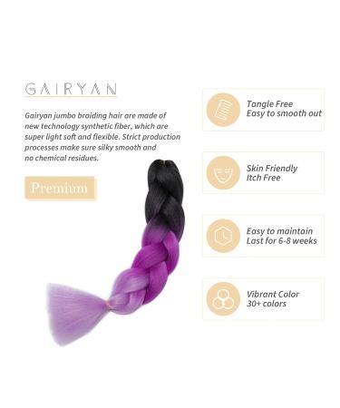 Gairyan Jumbo Braids Extensions - 100g Ombre Synthetic Braiding Hair 60cm for Box Crochet Braids (Black Purple & Lila) - 1 Piece - Buy Online on GoSupps.com