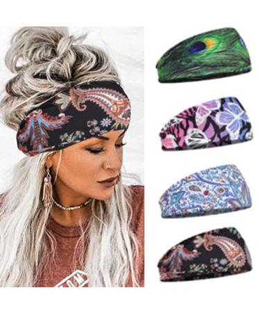 YBSHIN Boho Wide Headbands Black African Head wraps Knot Stretch Hair Bands Yoga Turban Floral Hair Accessories for Women and Girls Set 6