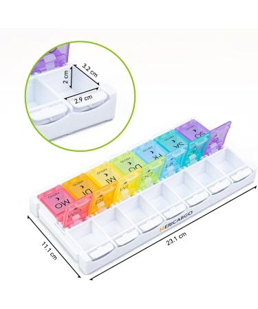 Buy Mericargo 7-Day Pill Organizer - Dual Compartment Weekly Medication Box Multicolored | International Shipping - Buy Online on GoSupps.com