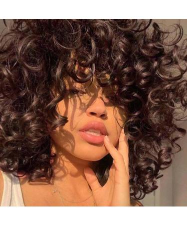 Porsmeer afro wig women Large curly wig with pony natural synthetic hair for women short dark brown bob wigs for halloween cosplay costume wig