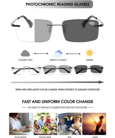 Vevesmundo Randlos Reading Glasses for Men & Women - Blue Light Filter Self-Tinting Multifocals Rectangular Design | +1.5 to +4.0 Strength Options - Buy Online on GoSupps.com