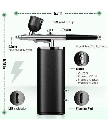 Qseenlnoy Portable Rechargeable Wireless Airbrush with Compressor Fit for Face Beauty Nail Art Black - Buy Online on GoSupps.com