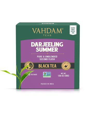 VAHDAM, Organic Darjeeling Black Tea from Himalayas (15 Pyramid Tea Bags) Medium Caffeine, 100% Certified Pure Unblended Darjeeling Tea/Black Tea Bags | High Energy Tea, Brew Hot/Iced Tea Darjeeling Black Tea 15 Count (P