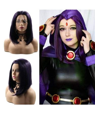 Short Bob Lace Front Wig with Baby Hair - Purple Shoulder Length Natural Hairline Glue-Free Synthetic Wig for Black Women | Heat-Resistant Fiber for Cosplay - Buy Online on GoSupps.com