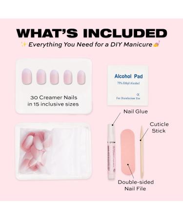Glamnetic Press On Nails - Creamer | UV Finish Neutral Ombre Short Round | 30 Nail Kit with Glue, 15 Sizes - Buy Online on GoSupps.com