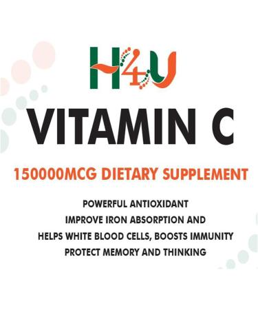 H4U Vitamin C 150000 mcg Dietary Supplement Supports Immune Health Aids Cellular Energy Production Promotes Collagen Synthesis and Encourages Healthy Tissue. Contains 60 Tablets. - Buy Online on GoSupps.com