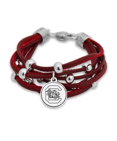 FTH South Carolina Gamecocks Leather Strand Bracelet with Logo and Lobster Clasp